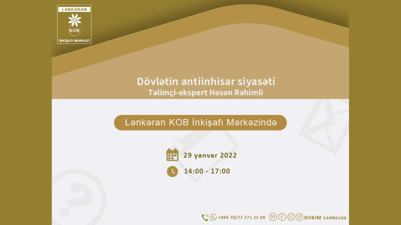 Lənkəran: KOBİM Dövlətin antiinhisar siyasəti adlı təlim keçirəcək
