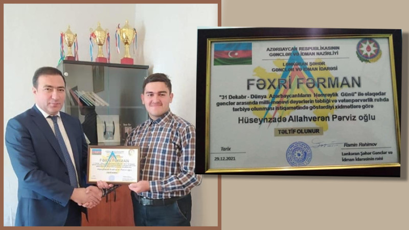 Lənkəranlı gənc Fəxri fərmanla təltif olundu