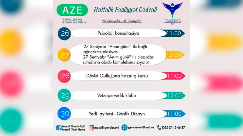 Masallı: gənclərimizin 26 sentyabr - 30 sentyabr tarixinə olan fəaliyyət planı