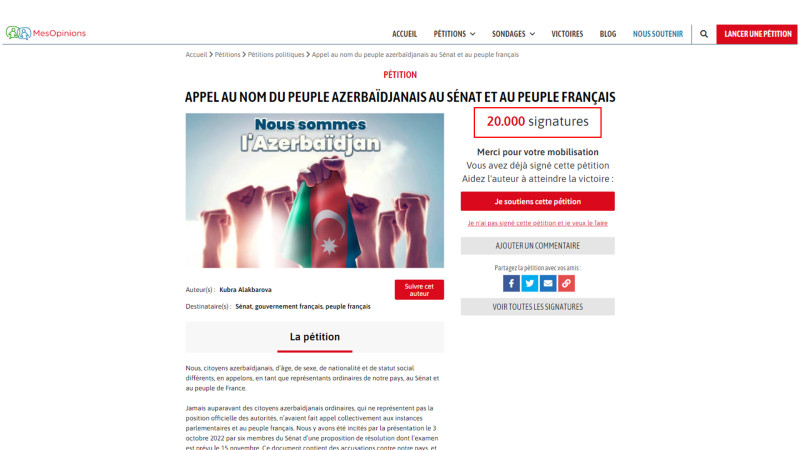 Artıq 20.000 insan Fransanın sanksiyalarına yox dedi: sən hələ də susursan?