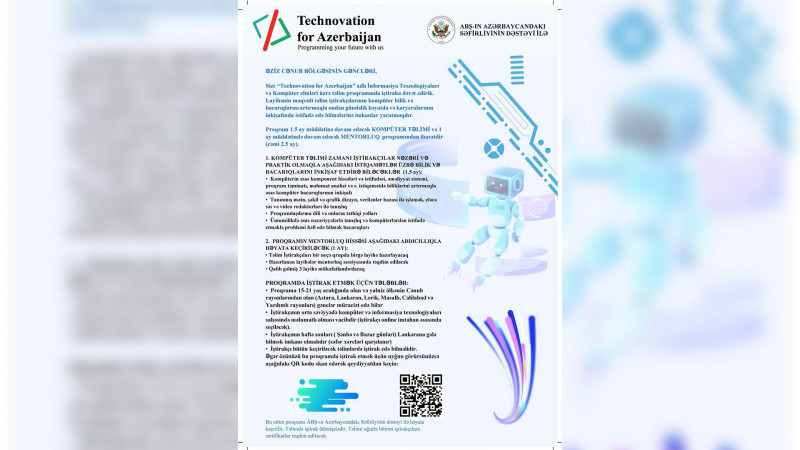 Gənclərə müjdə: Lənkəranda ödənişsiz təlim keçiriləcək