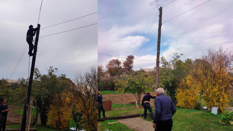 Masallı: Qəriblər kəndində qəzalı dirəklər dəyişdirilir