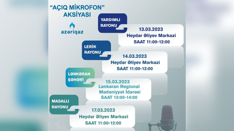 Yardımlı, Lerik, Lənkəran və Masallı rayonlarında “Açıq mikrofon” aksiyası keçiriləcək