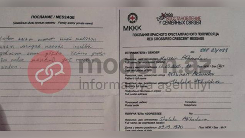 Əsir düşən hərbçimiz anasına məktub yazıb