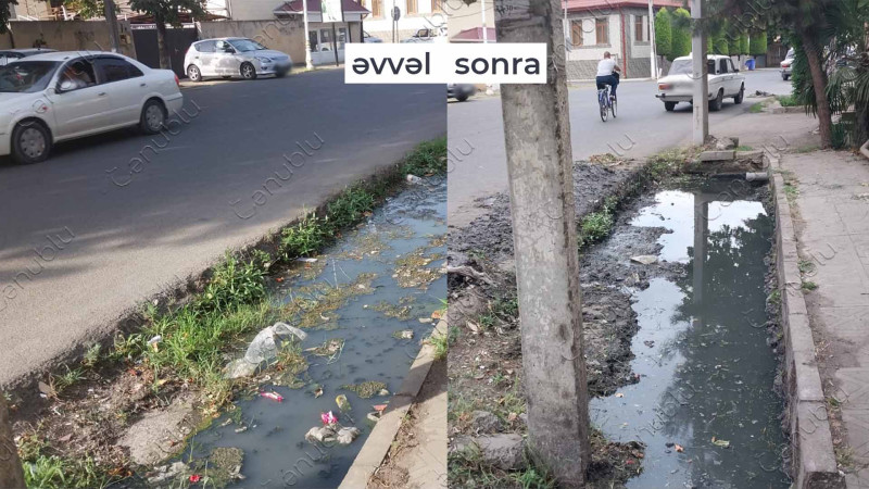 Füzuli küçəsinin xəndəklərinin təmizlənməsi istiqamətində işlər aparılıb