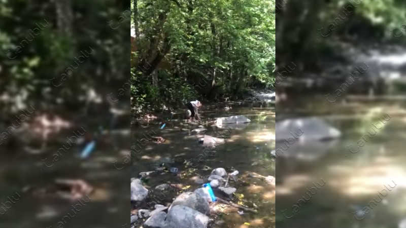 İstirahət mərkəzinin əməkdaşı Lənkərançayı zibilləyir - İddia