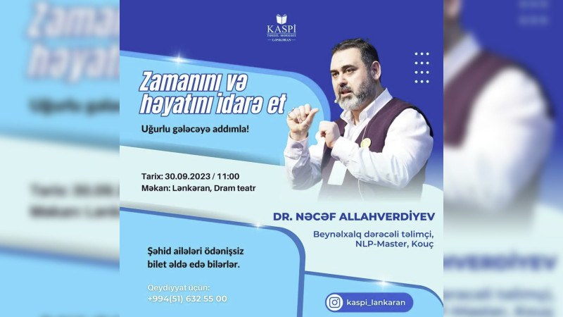 Lənkəranda “Zamanını və həyatını idarə et” adlı treninq keçiriləcək
