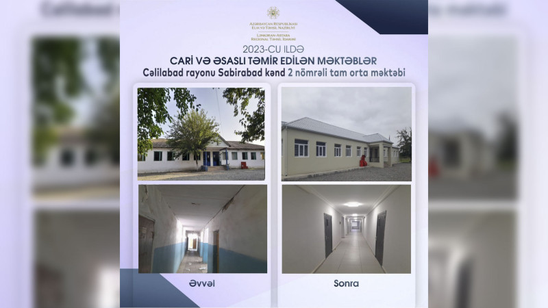 Cəlilabad rayonunun Sabirabad kənd məktəbinin binası əsaslı təmir olunub