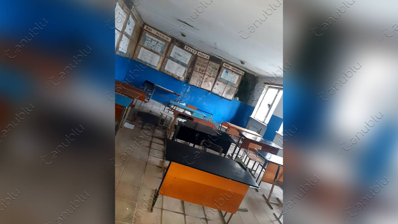 Yağışdan sonra Lənkəran şəhər 10 nömrəli tam orta məktəbinin sinif otaqları gölməçəyə çevrilib