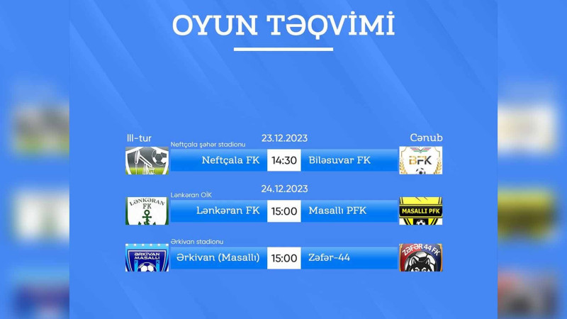 Region Liqasında Cənub zonasının 3-cü turunun təqvimi
