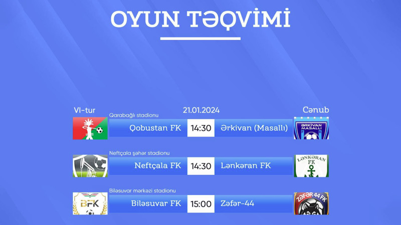 Region Liqasının Cənub zonası üzrə 4-cü tur oyunlarının təqvimini təqdim edirik