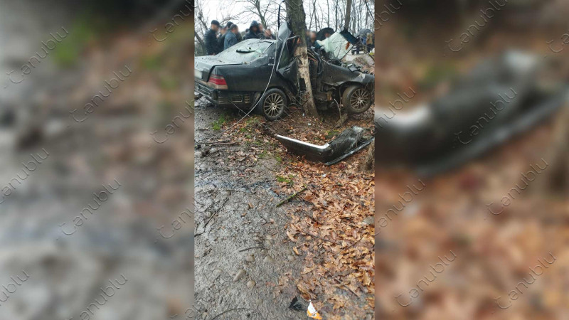 Lənkəranda dəhşətli qəza: avtomobil iki yerə bölünüb