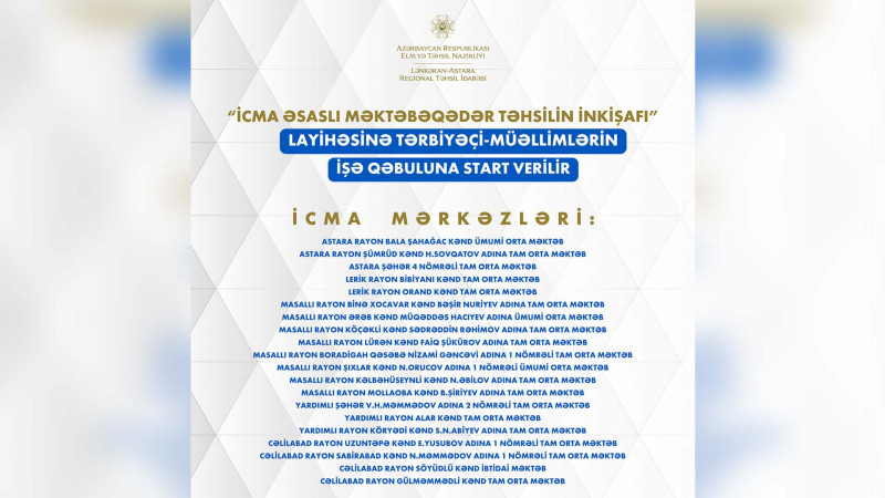 Müəllimlərin nəzərinə: Lənkəran–Astara Regional Təhsil İdarəsi işə qəbul elan edir