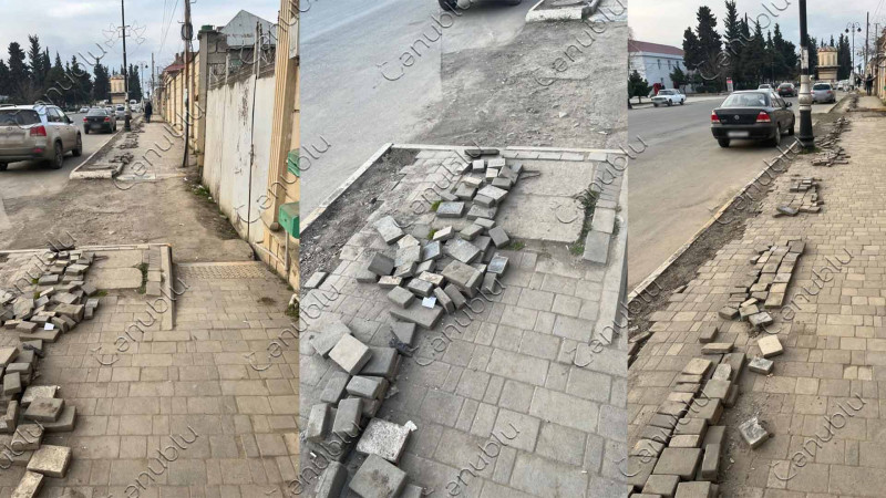 Masallının mərkəzində piyada səkisinin təmiri natamam qalıb