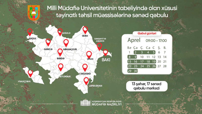 Lənkəran və Cəlilabad rayonlarında Milli Müdafiə Universitetinə sənəd qəbulu mərkəzi yaradılıb