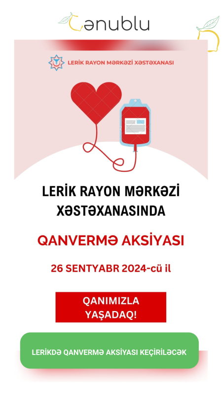 Lerikdə qanvermə aksiyası keçiriləcək