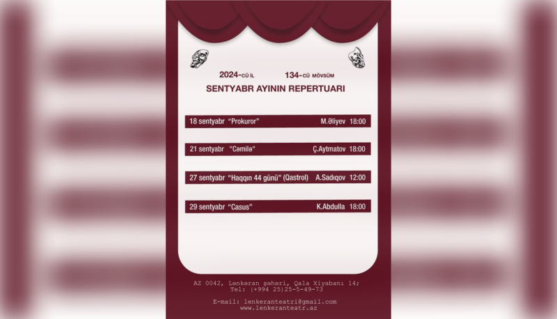 Lənkəran Dövlət Dram Teatrının sentyabr repertuarı