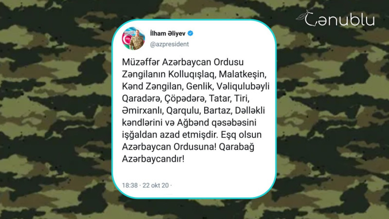 22 oktyabr 2020-ci il: Vətən müharibəsinin 26-cı günü