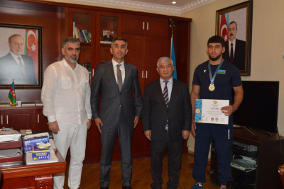 Masallı: Şahin Məmmədov Avropa çempionu Zəfər Əliyevi qəbul edib