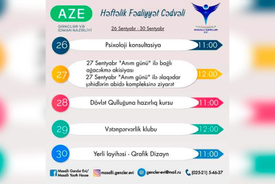 Masallı: gənclərimizin 26 sentyabr - 30 sentyabr tarixinə olan fəaliyyət planı