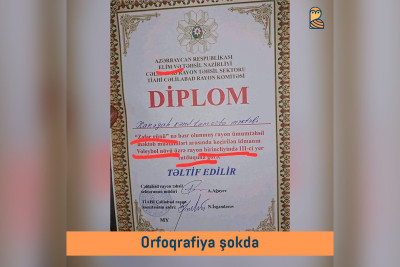 Cəlilabadda müəllimlərə təqdim olunan diplomda orfoqrafik səhvlər var