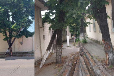 Lənkəranda yerləşən rabitə dirəyi aşmaq üzrədir