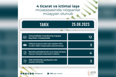 Lənkəranda bir sıra ictimai iaşə müəssisələrində nöqsanlar aşkarlanıb