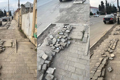 Masallının mərkəzində piyada səkisinin təmiri natamam qalıb