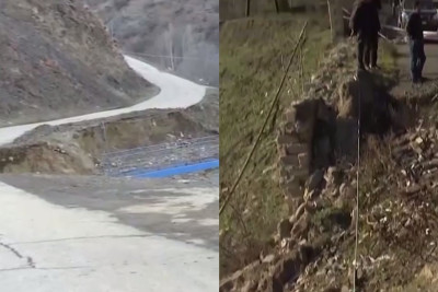 Cənubda 5 kəndə aparan yol təhlükə saçır - VİDEO