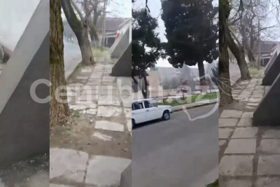 Lənkəranda səkiyə çıxan hasar - VİDEO