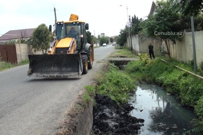 Lənkəranda kollektor və suötürücü kanallar təmizlənir - VİDEO